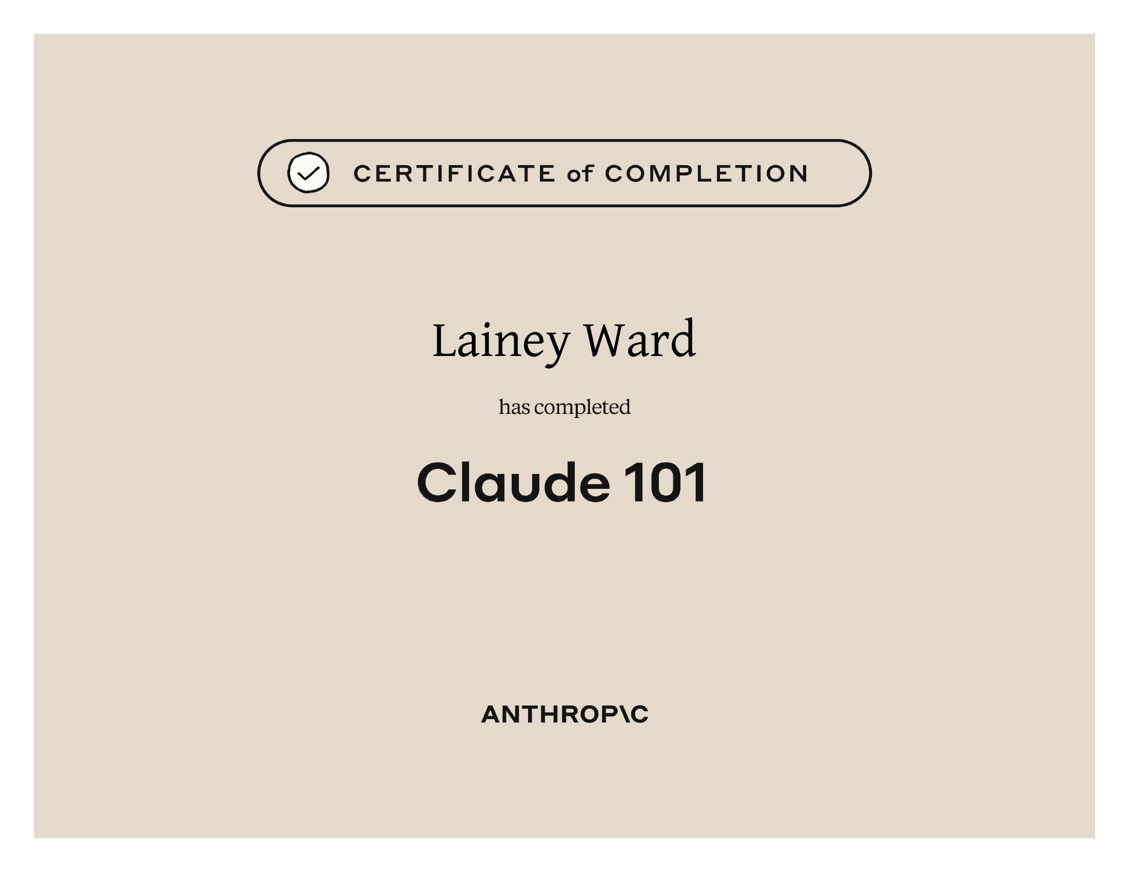 Anthropic certificate — Claude 101
