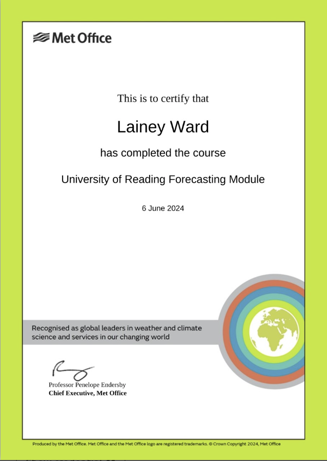 UK Met Office forecasting certificate