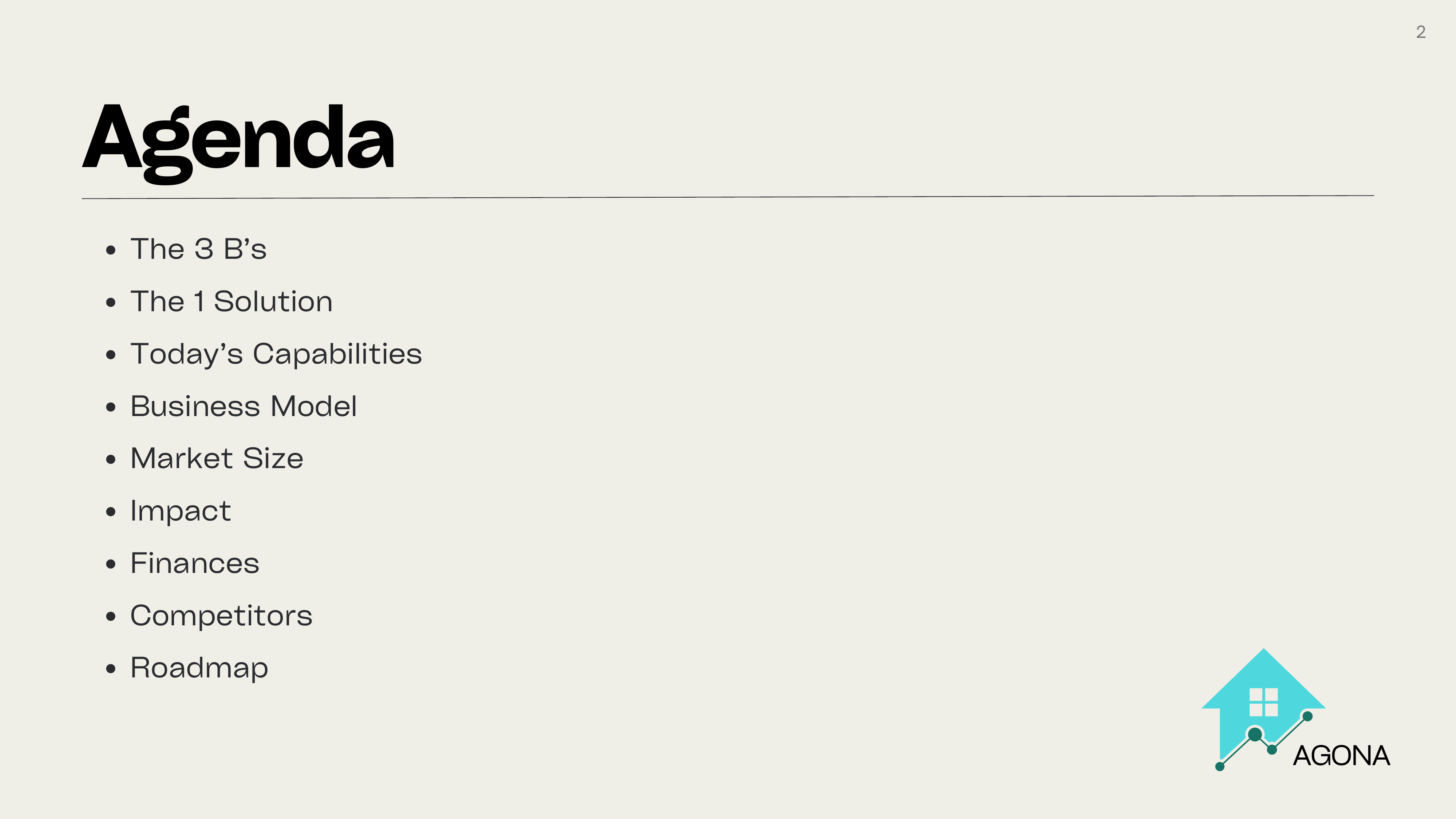 Agona pitch — agenda